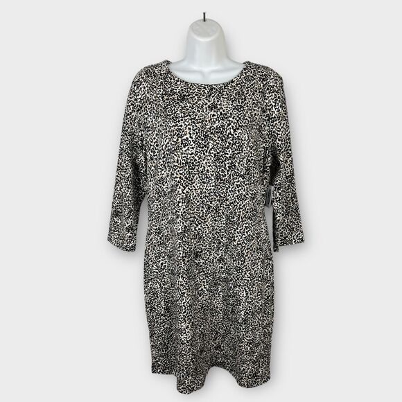 NWT Old Navy Leopard Animal Print Career Dress 3/4 Slv Knee Length Large - Picture 1 of 8